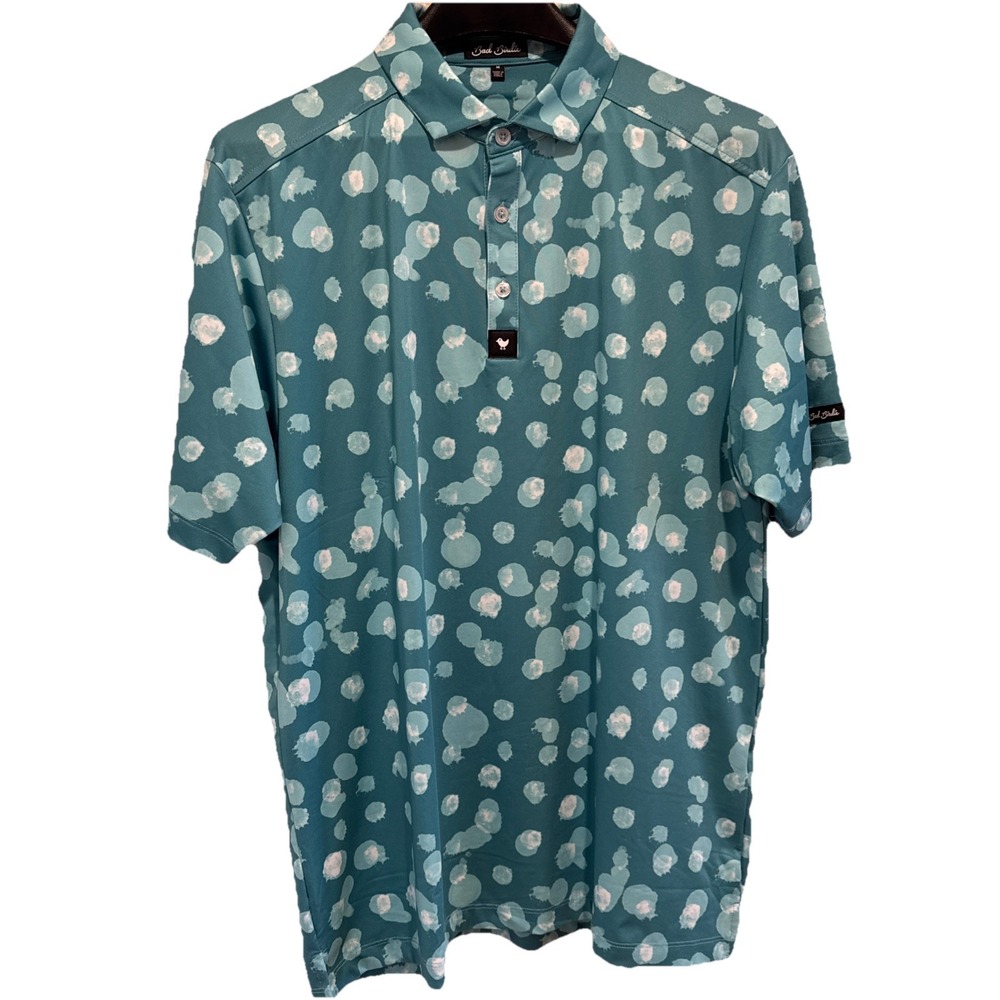 Bad Birdie Polo Mens M Golf Shirt Geometric Art Abstract Teal Blue Sleeve Logo